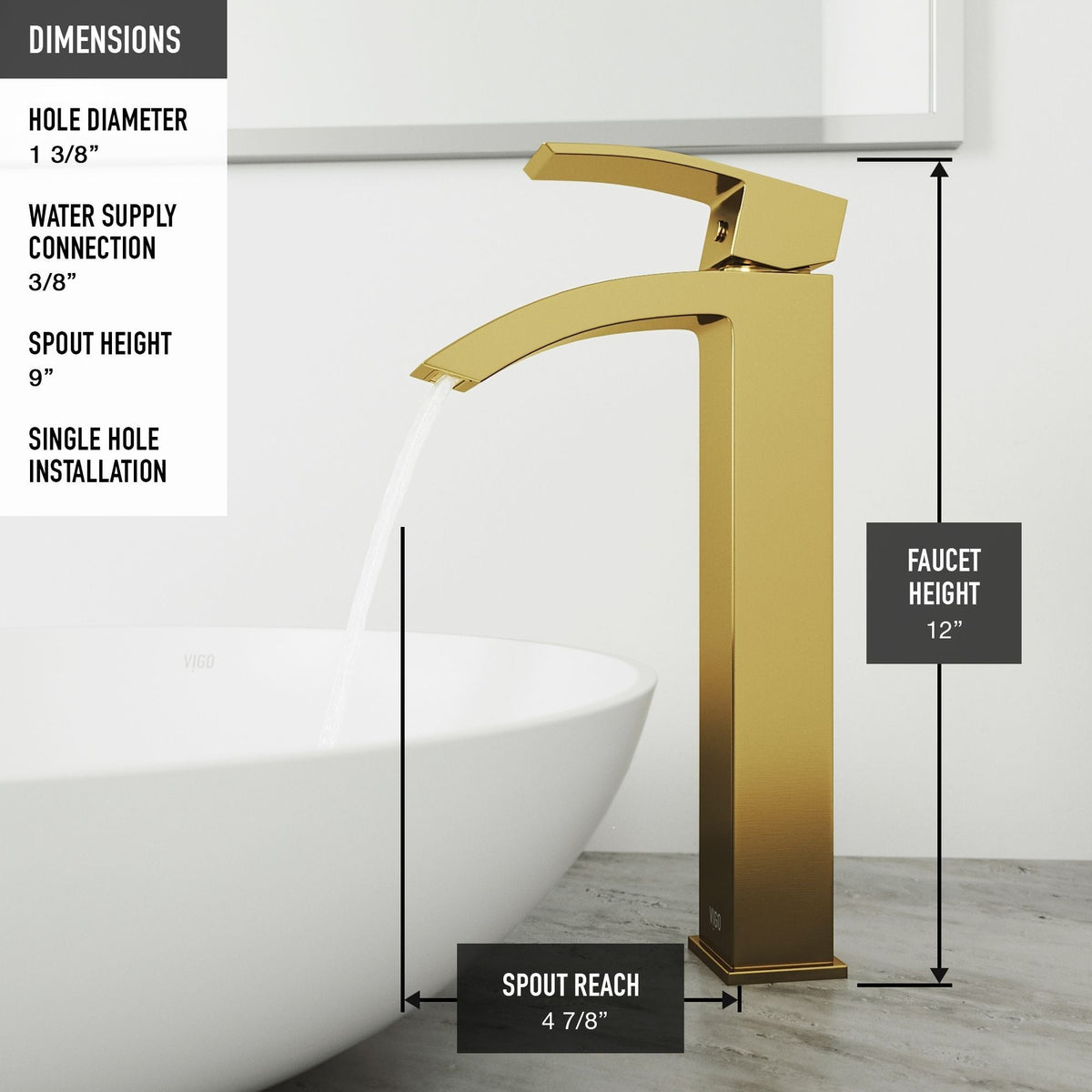 Magnolia MatteStone White Bathroom Sink/Basin Set with Matte Gold Duris Faucet and Rectangular Composite Vessel B3A3 - product image 7