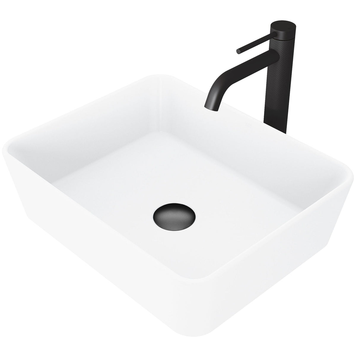 Marigold MatteStone Matte White Bathroom Sink/Basin Set with Lexington Faucet and Rectangular Composite Vessel E1F7 - product image 1