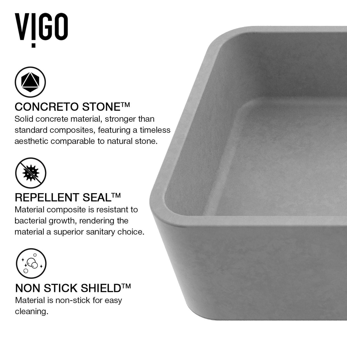 Palazzo Gothic ConcretoStone 24x11-in Deep Grey Bathroom Sink/Basin with Rectangular Vessel A8C3 - product image 2