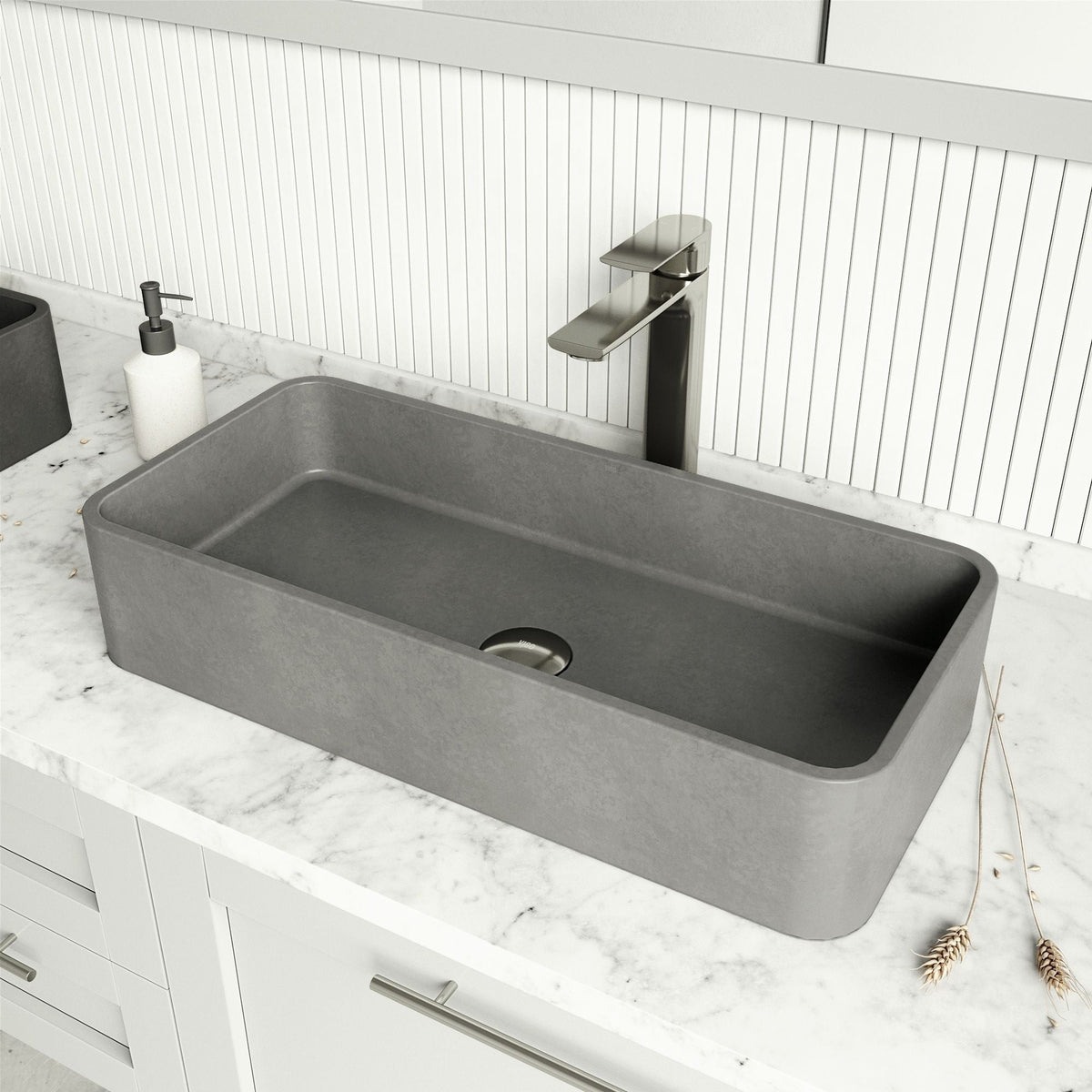Palazzo Gothic ConcretoStone 24x11-in Deep Grey Bathroom Sink/Basin with Rectangular Vessel J7E9 - product image 6