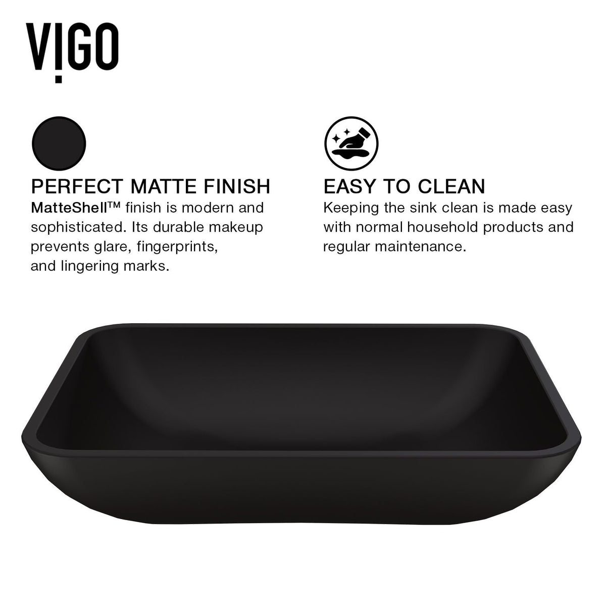 Sottile MatteShell Rectangular Vessel Bathroom Sink/Basin with Deep Bowl, Black H8F9 - product image 5