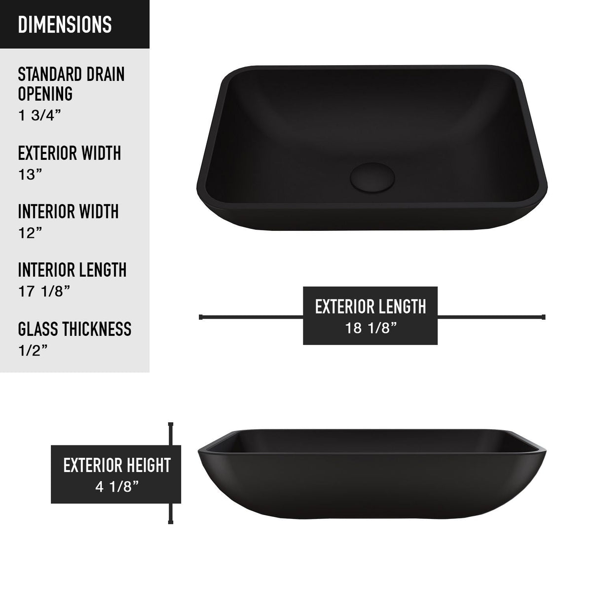 Sottile MatteShell Rectangular Vessel Bathroom Sink/Basin with Deep Bowl, Black H8F9 - product image 7