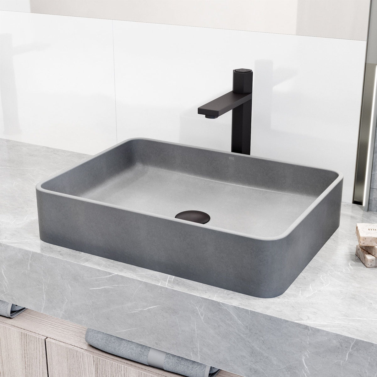 Tarragona Gothic ConcretoStone 19x14-in Deep Grey Bathroom Sink/Basin with Rectangular Vessel Q9I4 - product image 5