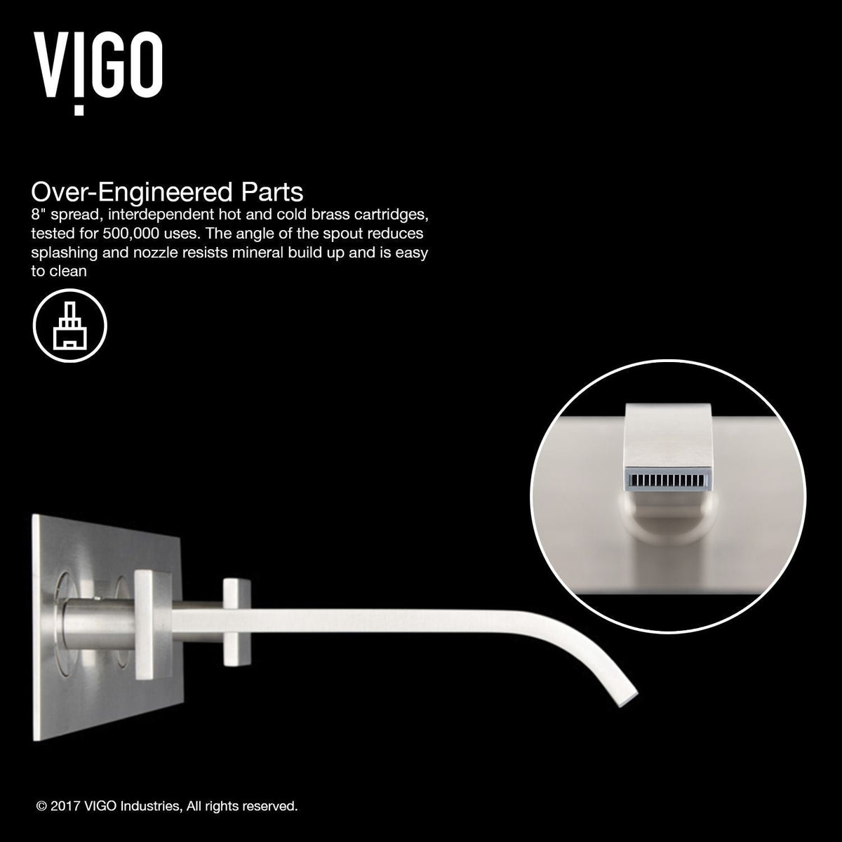 Titus Wall Mount Dual Handle Bathroom Sink Faucet, Eco-Friendly 1.2 GPM Flow Rate, Brushed Nickel Q7B0 - product image 5