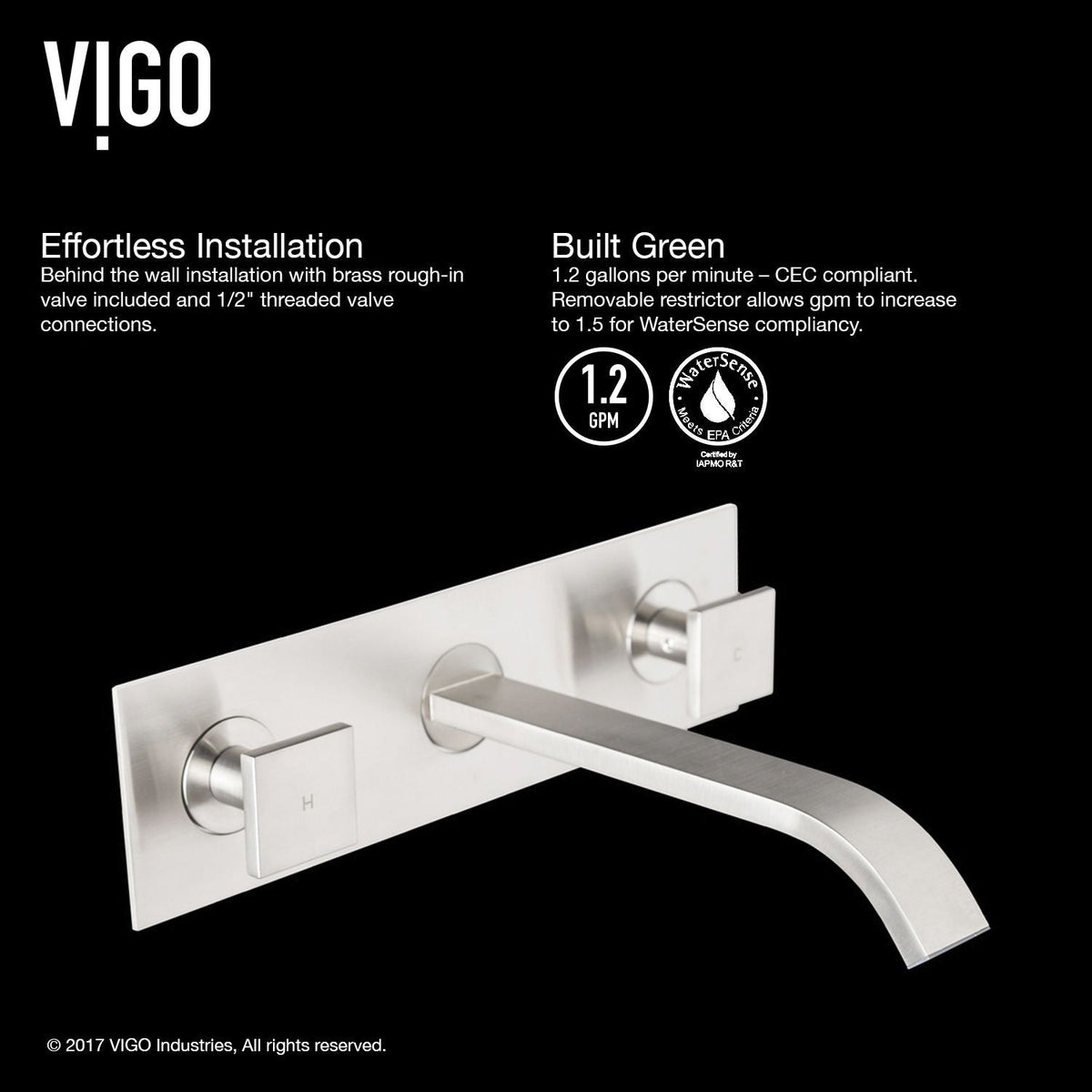 Titus Wall Mount Dual Handle Bathroom Sink Faucet, Eco-Friendly 1.2 GPM Flow Rate, Brushed Nickel Q7B0 - product image 8