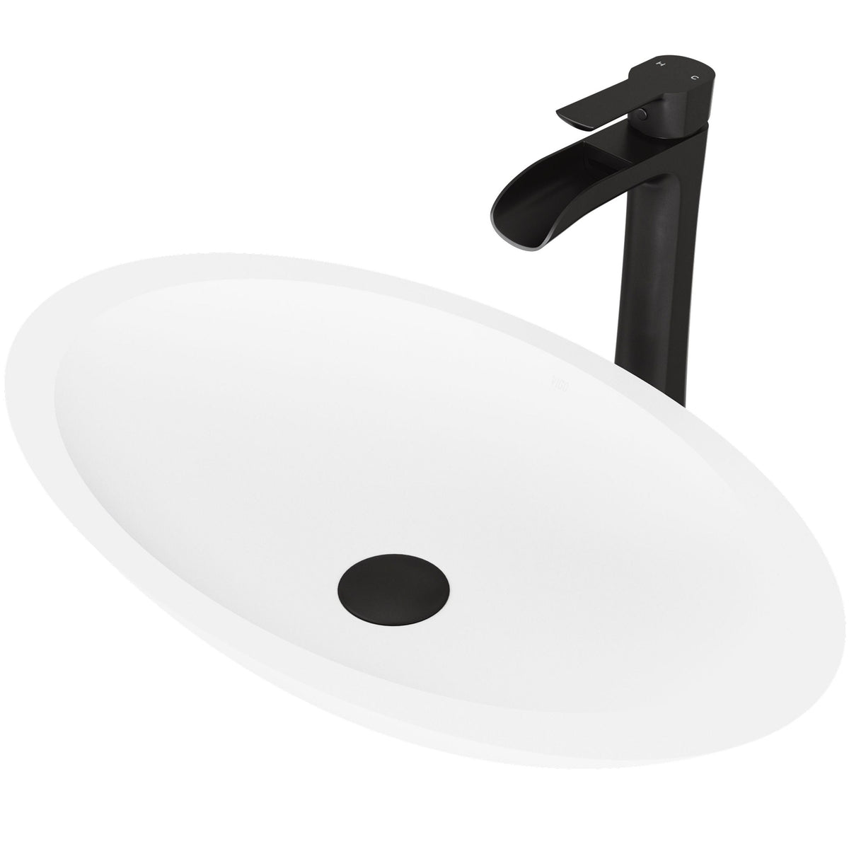 Wisteria MatteStone White Bathroom Sink/Basin Set with Niko Faucet and Oval Composite Vessel H6C4 - product image 1