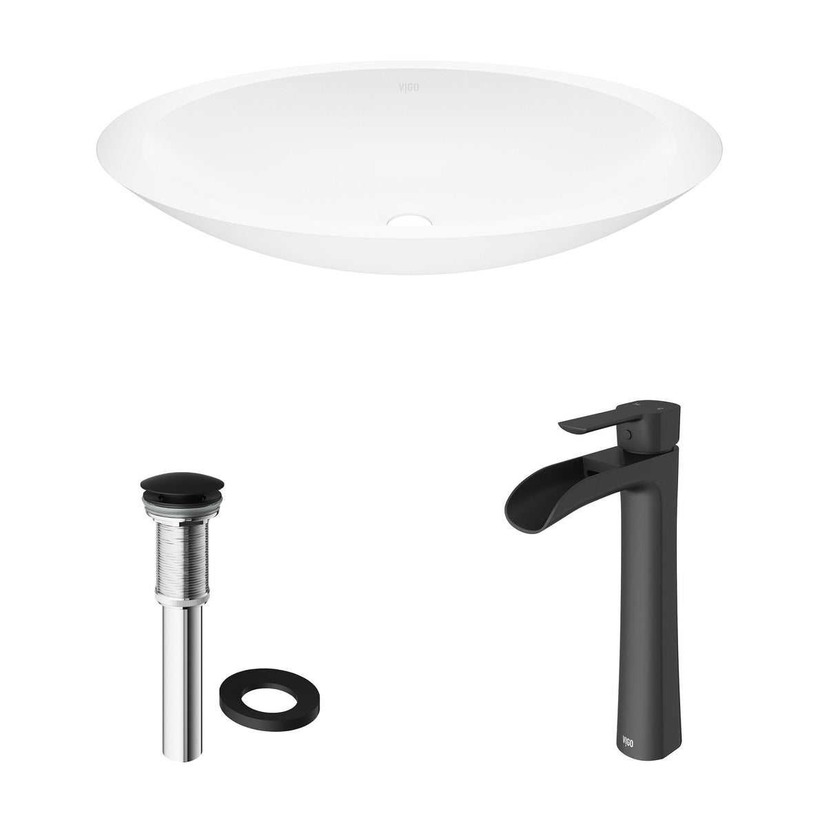 Wisteria MatteStone White Bathroom Sink/Basin Set with Niko Faucet and Oval Composite Vessel H6C4 - product image 2